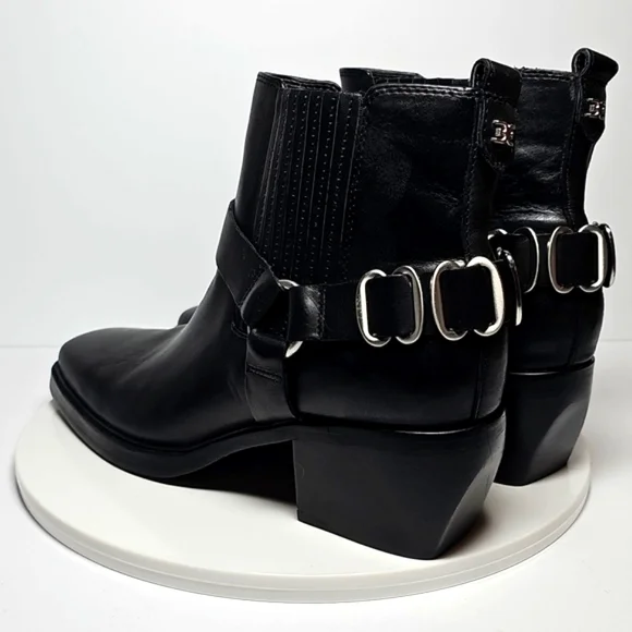 ​NWOT Sam Edelman Bellamie Black Leather Moto Bootie Cowgirl Chunky Heel 9.5 - Picture 7 of 15